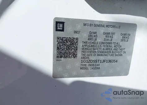 2018 Chevrolet Malibu Lt из США, поврежденный, VIN 1G1ZD5ST1JF136354